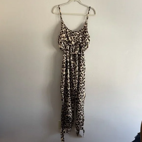 Lulus Women XL Leopard Print Satin Ankle Ties Jumpsuit - Picture 9 of 12